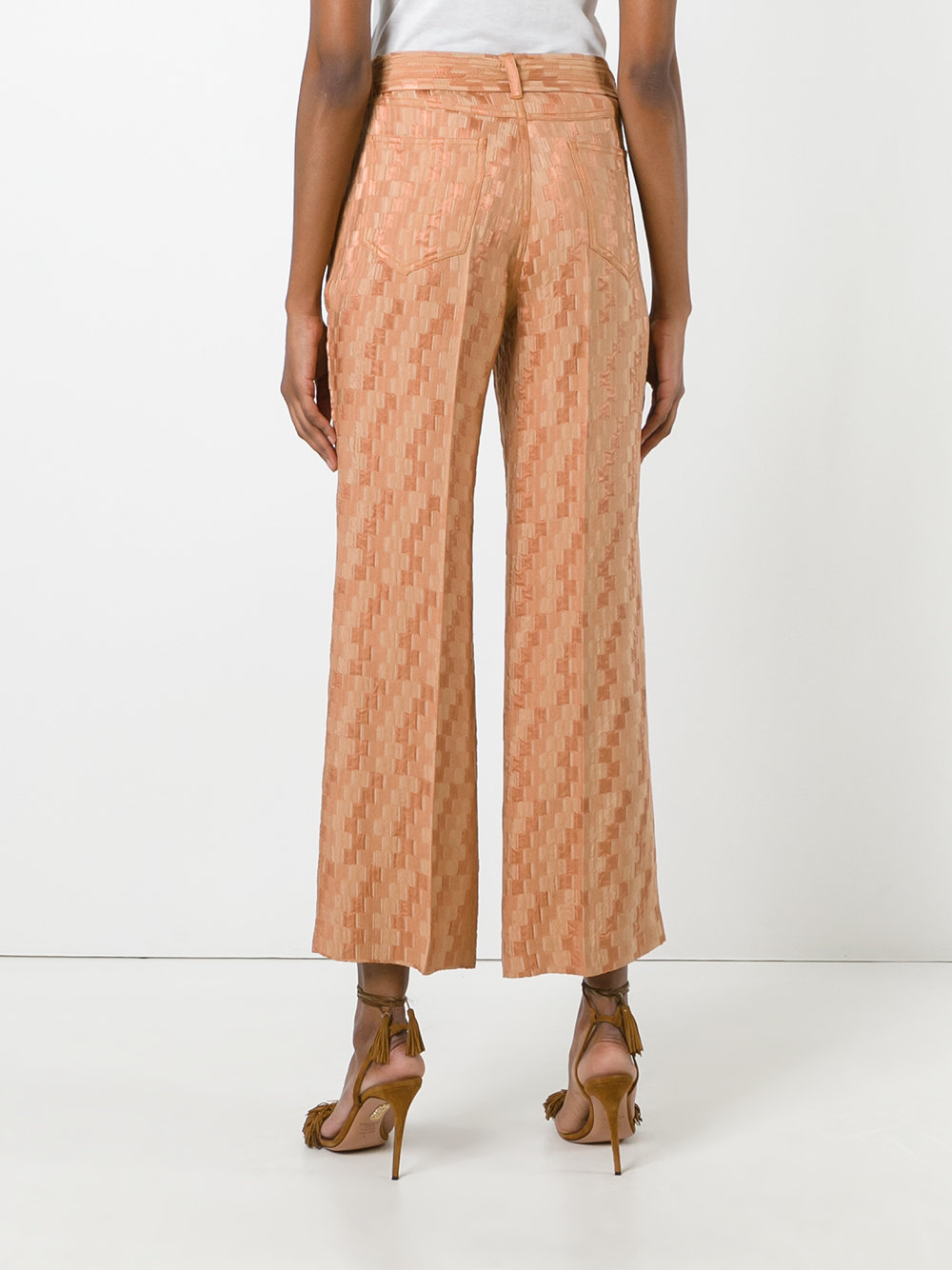 drawstring checked cropped trousers
