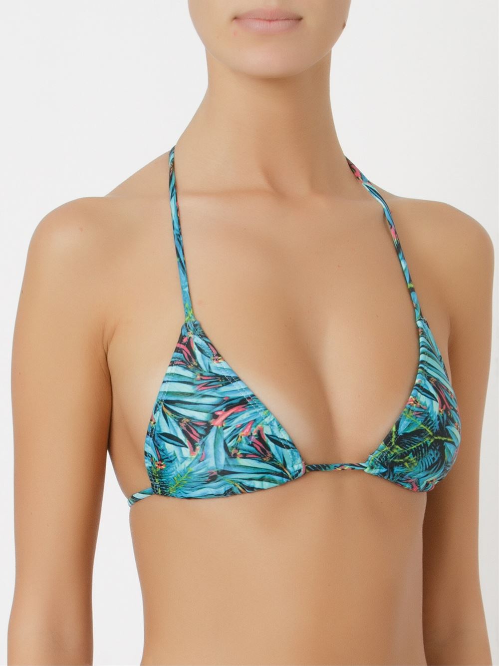 foliage print triangle bikini top