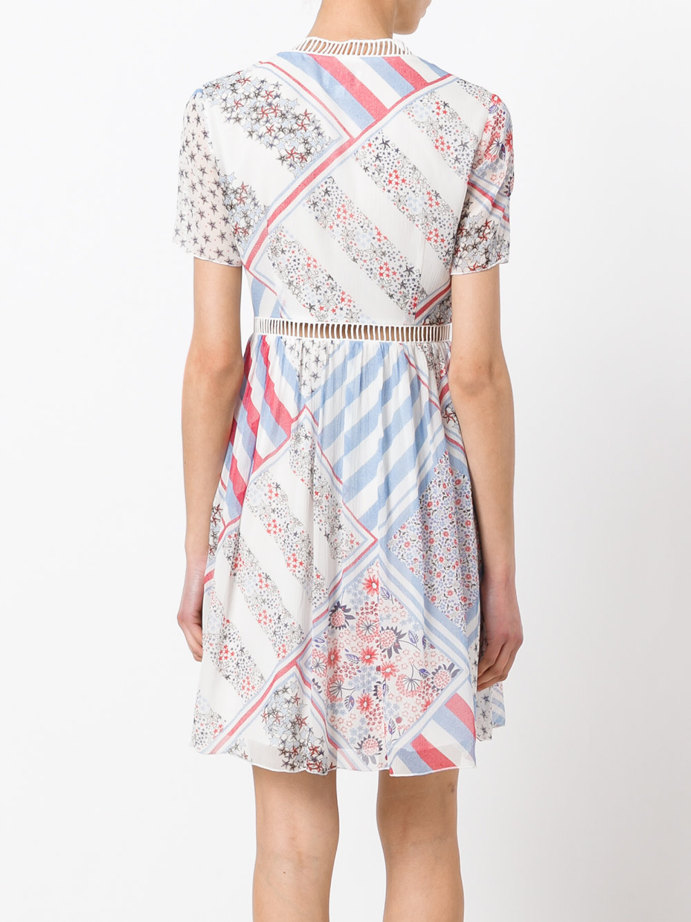 patchwork print flared dress 