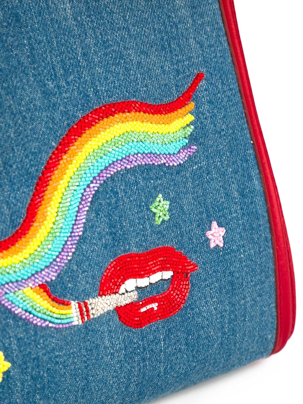 smoking lips embroidered 'Marguerite' tote