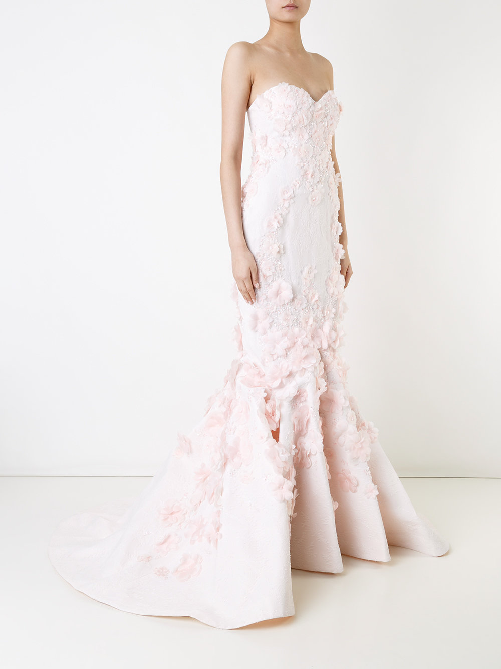 strapless lace gown