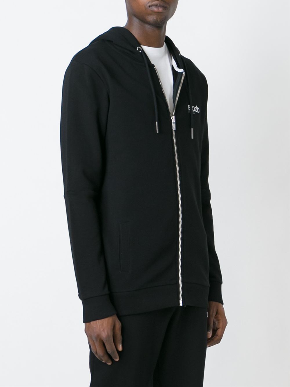 zipped-up hoodie