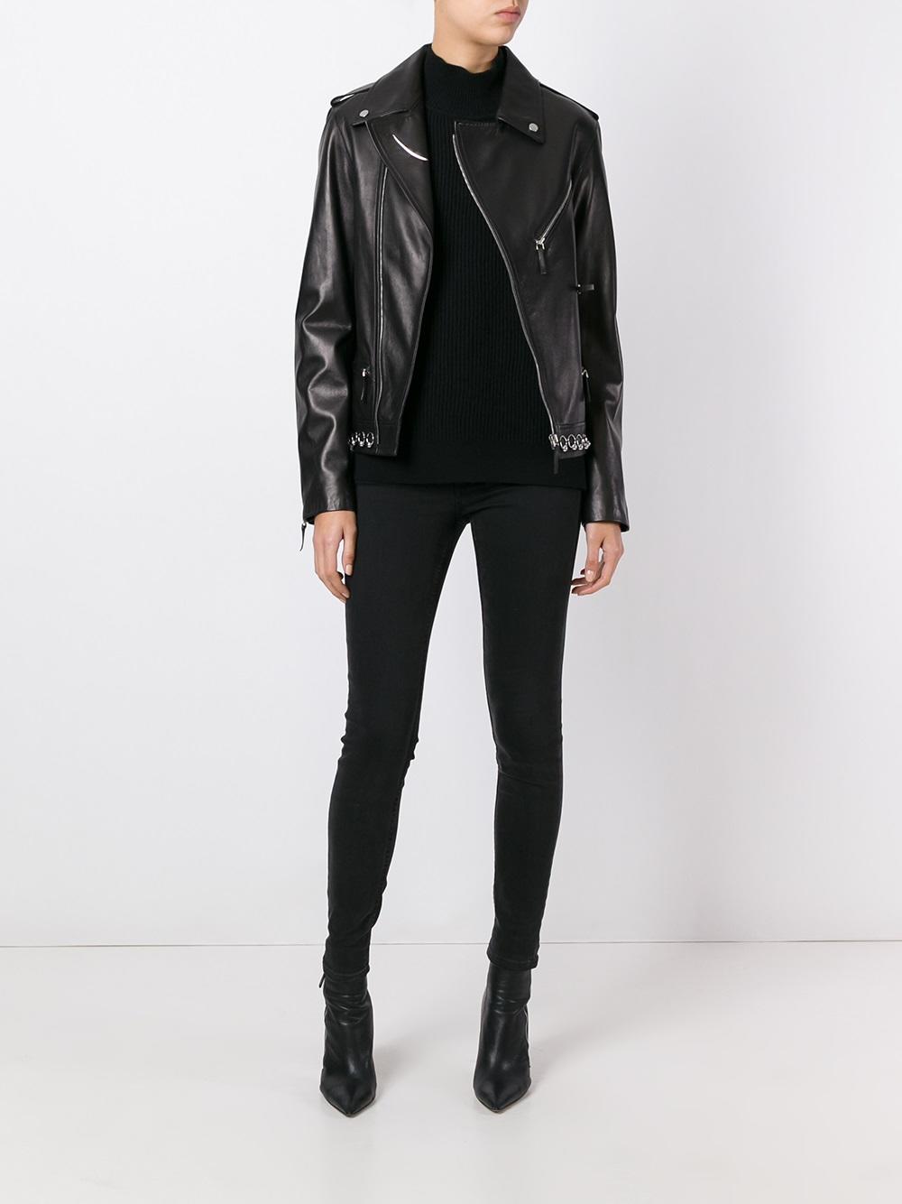 piercing detail biker jacket