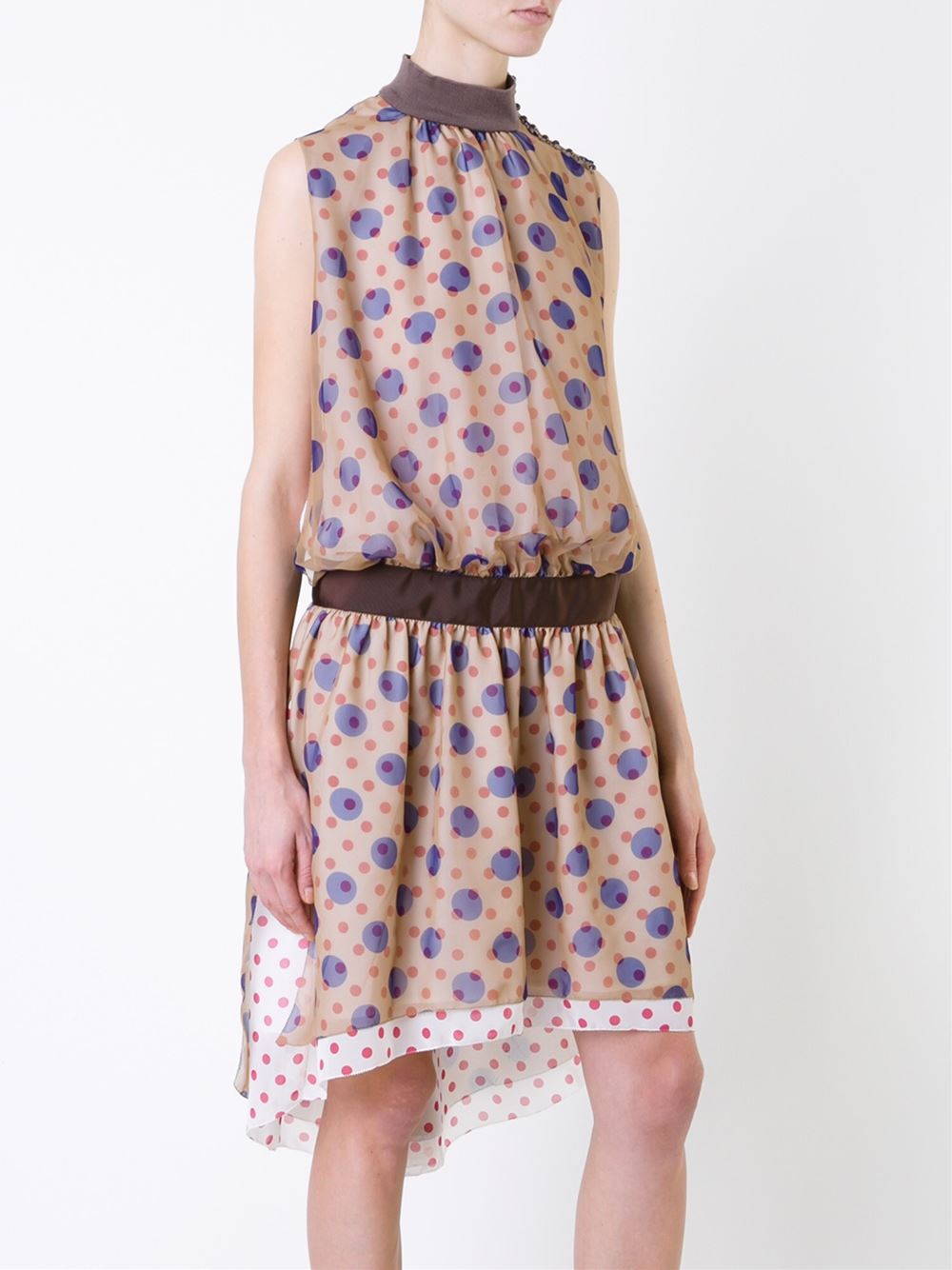 dots print long tail dress