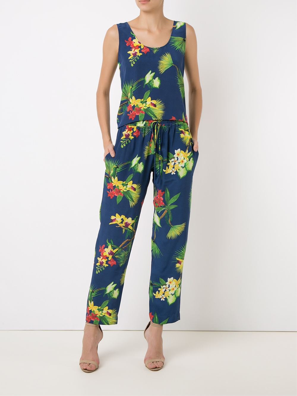 sleeveless floral blouse