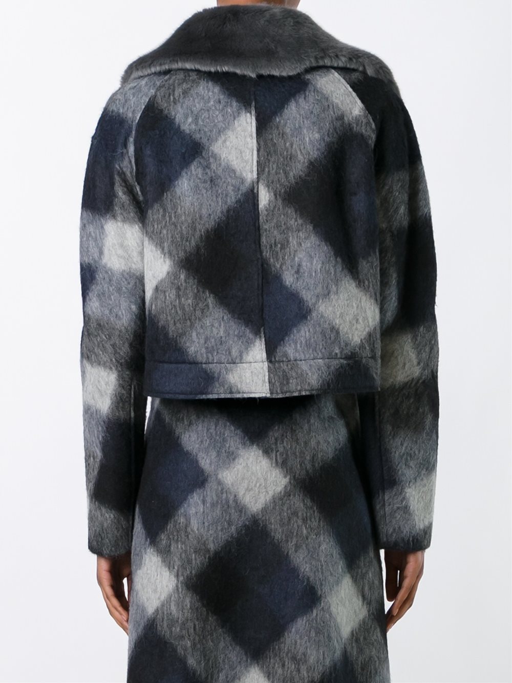 faux fur collar check jacket 