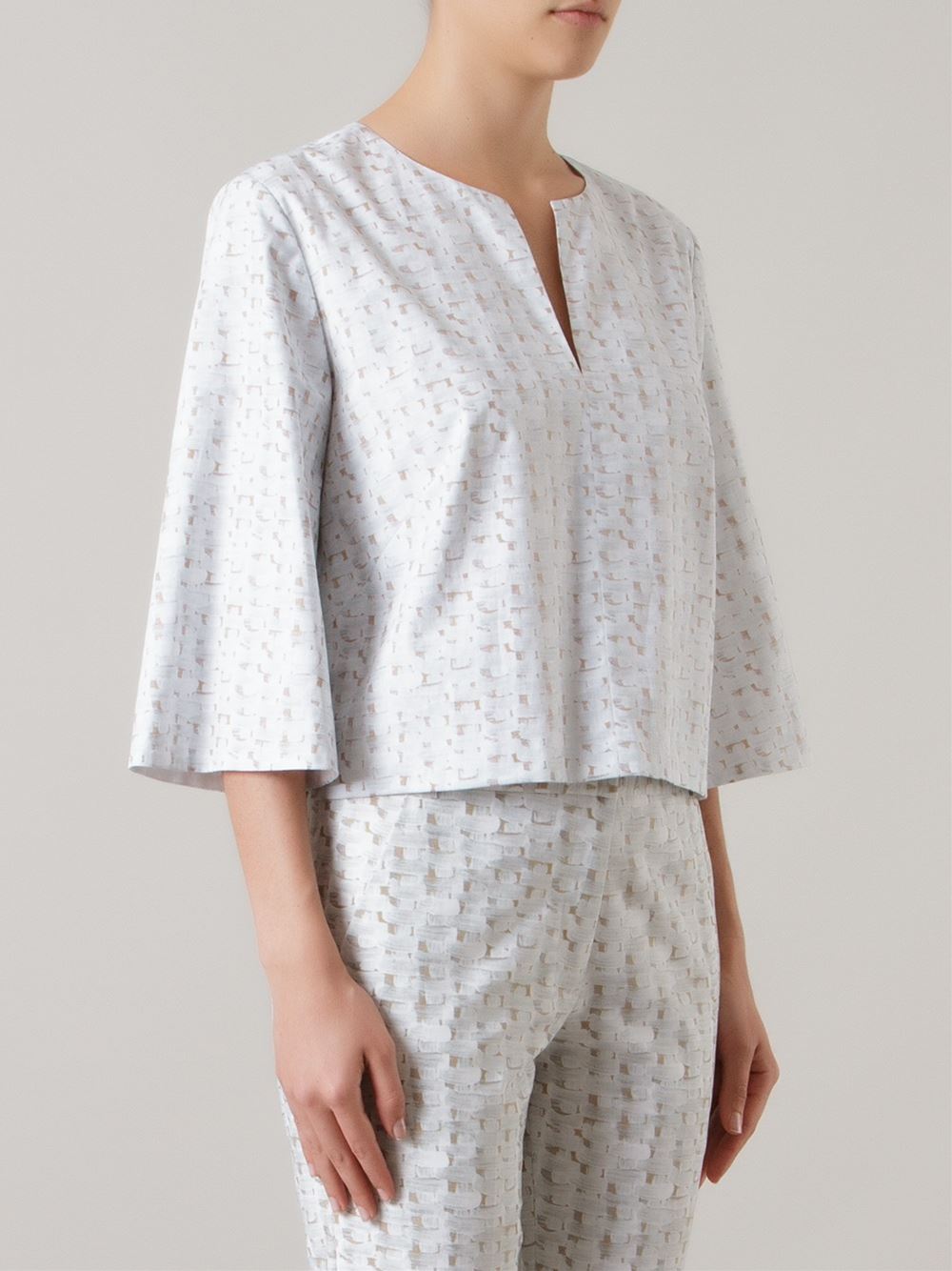 woven print cropped blouse