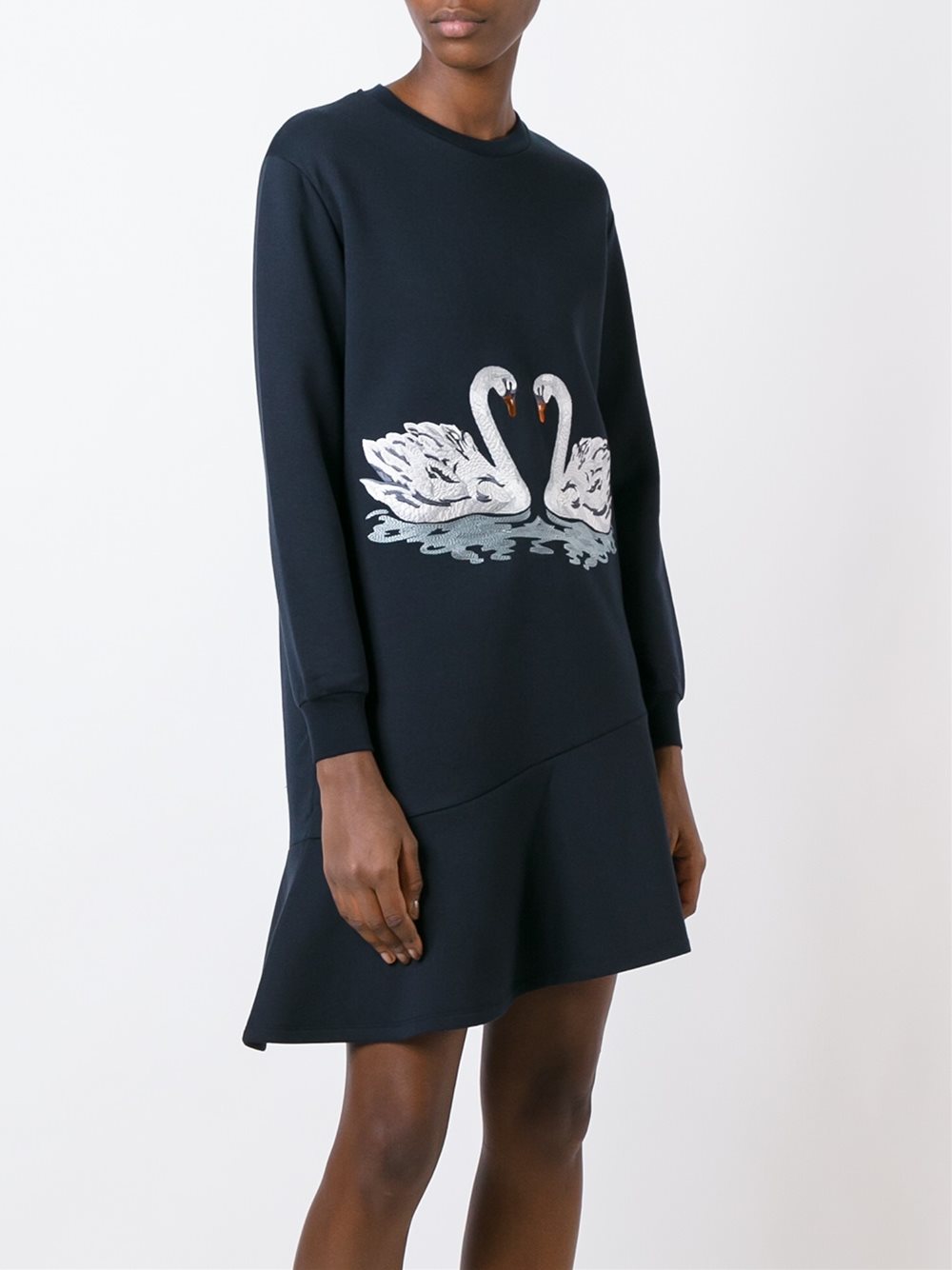 embroidered swan sweater dress