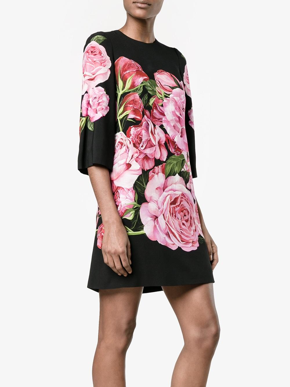 Rose Print Crepe Dress