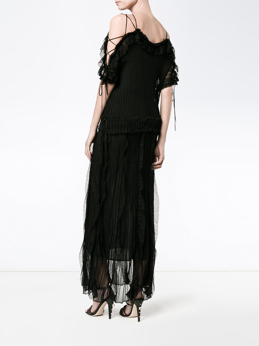 pleated cold-shoulder dress