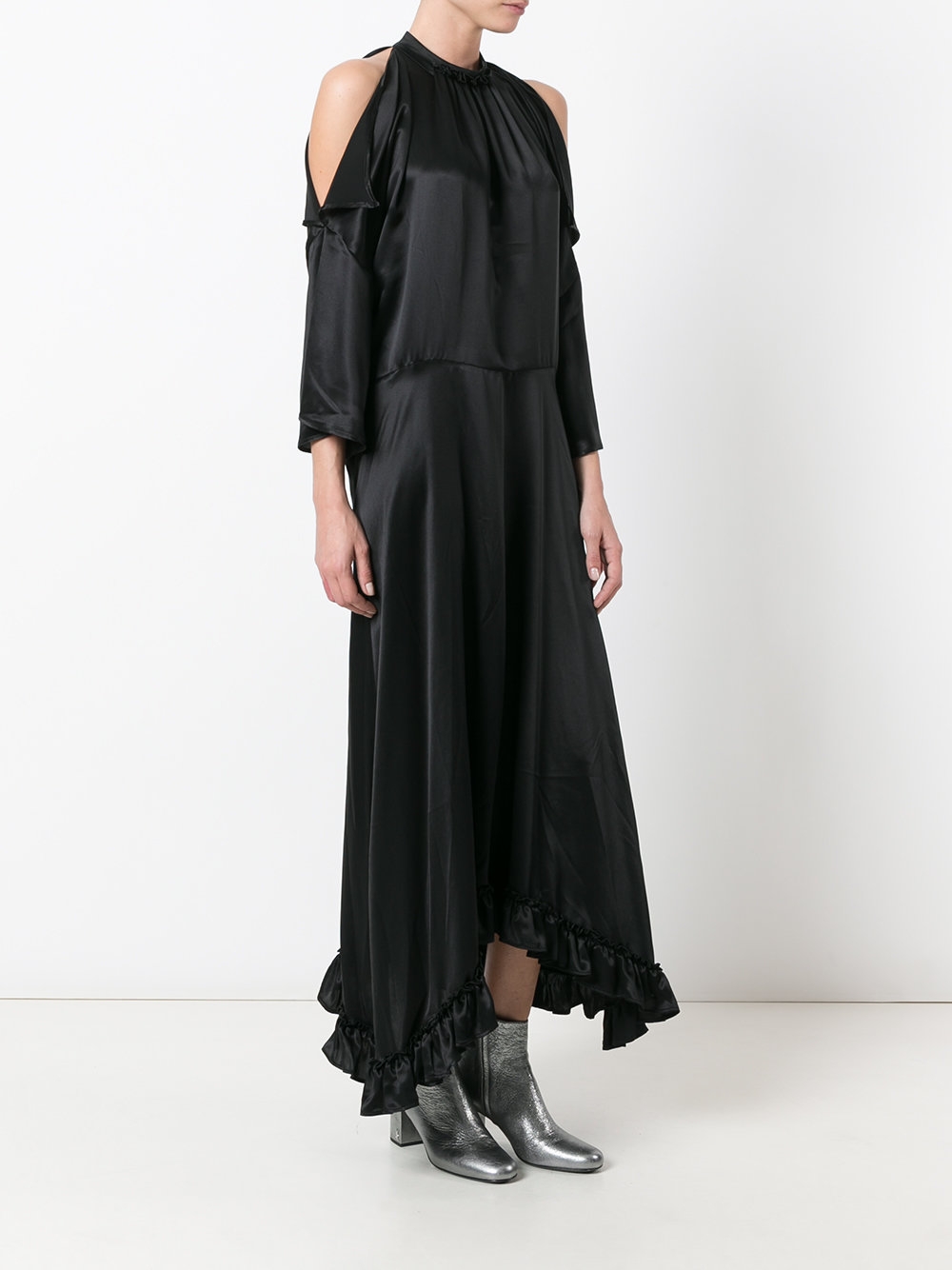 frill hem cold-shoulder dress