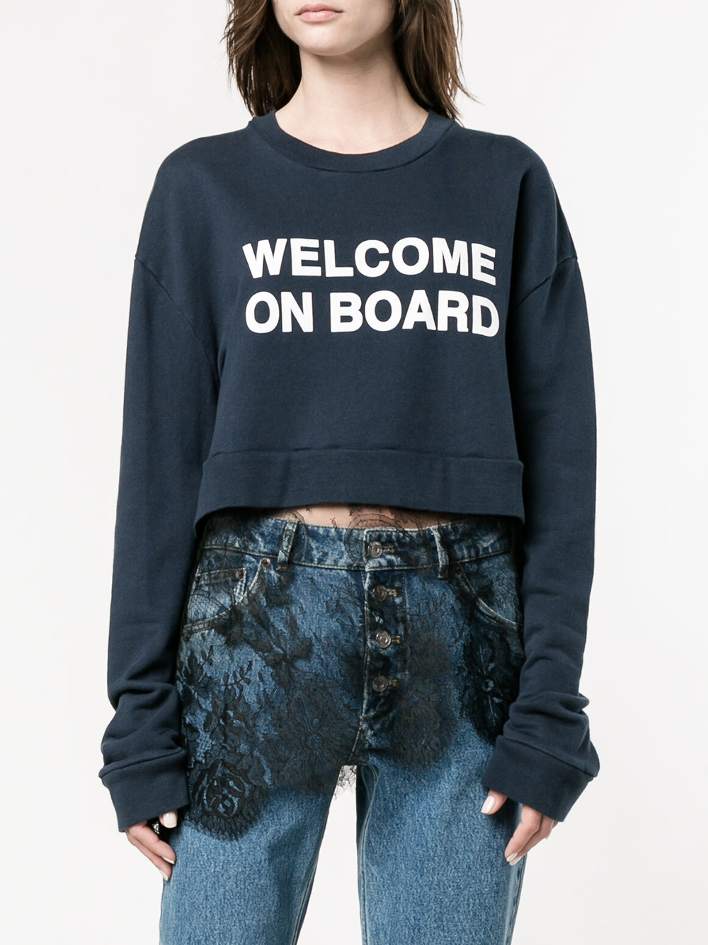 'welcome on board' lace sweatshirt