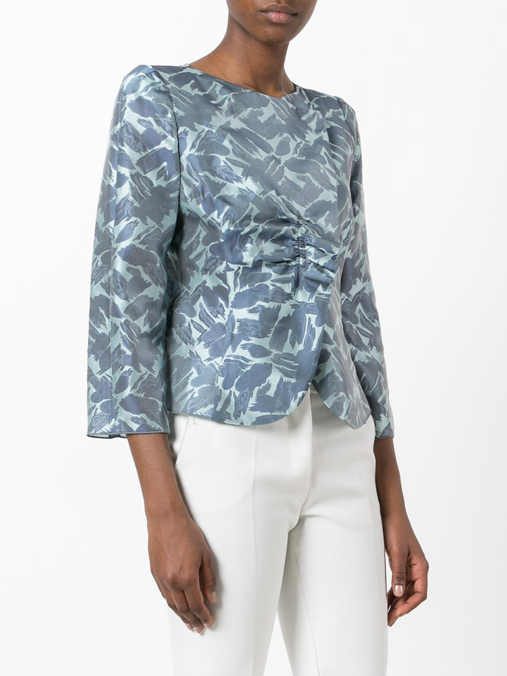 ruched embroidered blazer