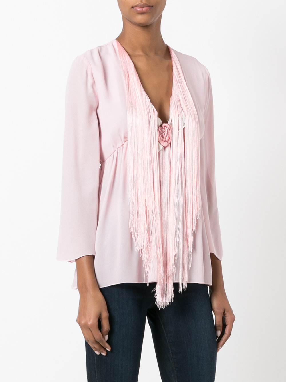 fringed V-neck blouse