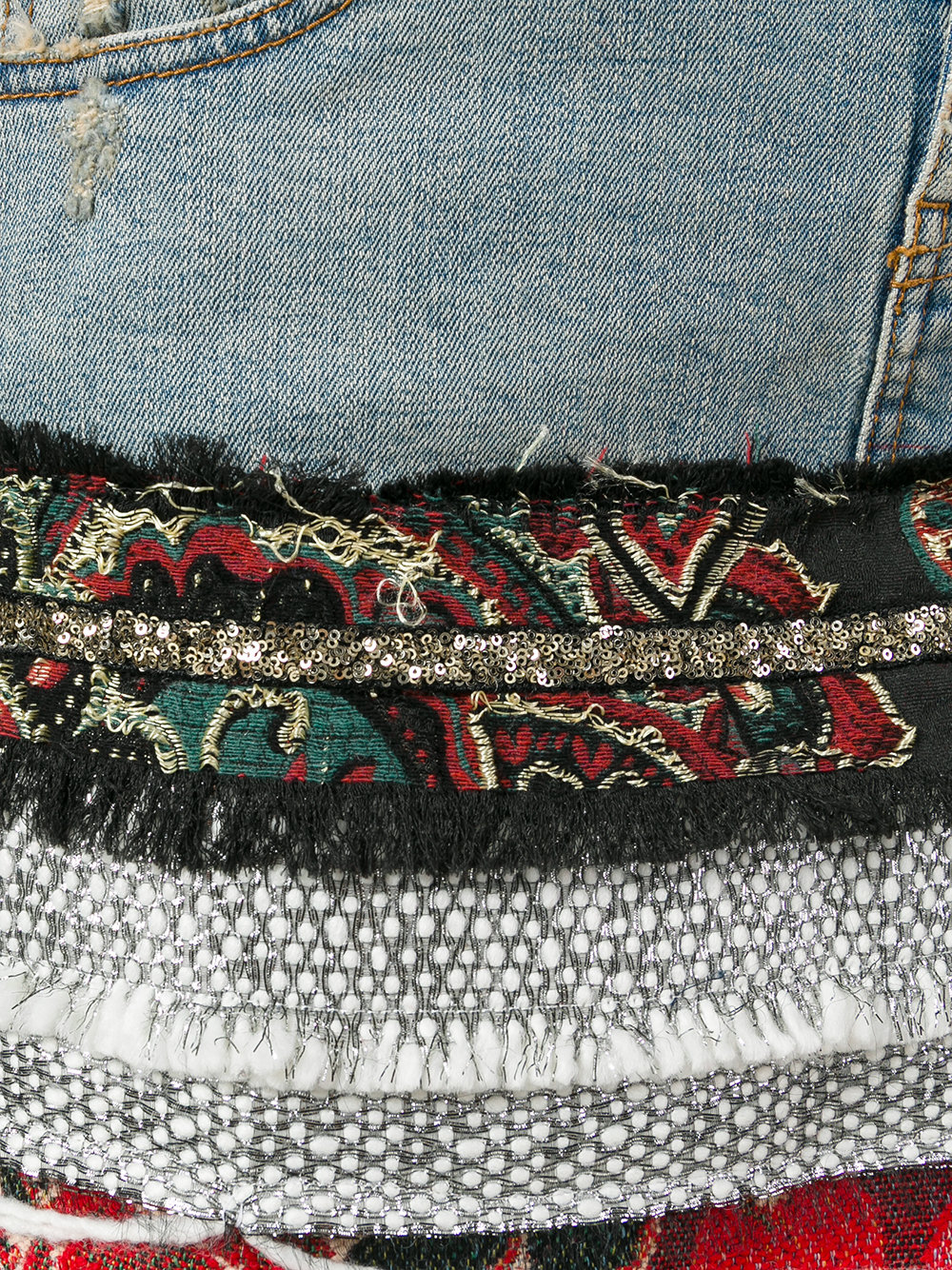 multi-print denim skirt