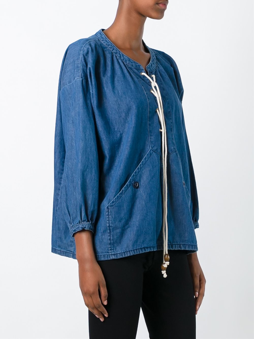 lace-up denim blouse