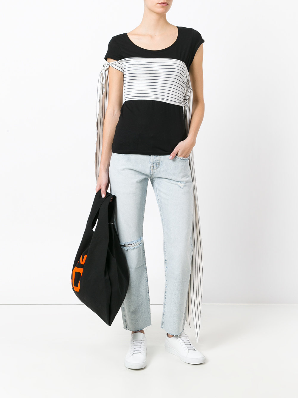 striped panel T-shirt