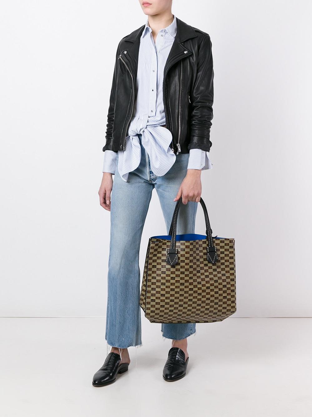 double handles checked tote