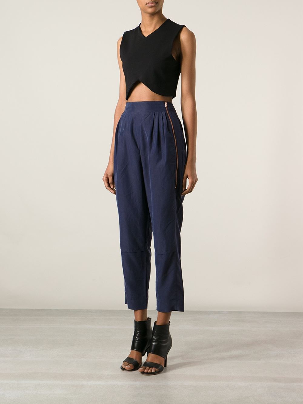 侧身拉链锥形裤