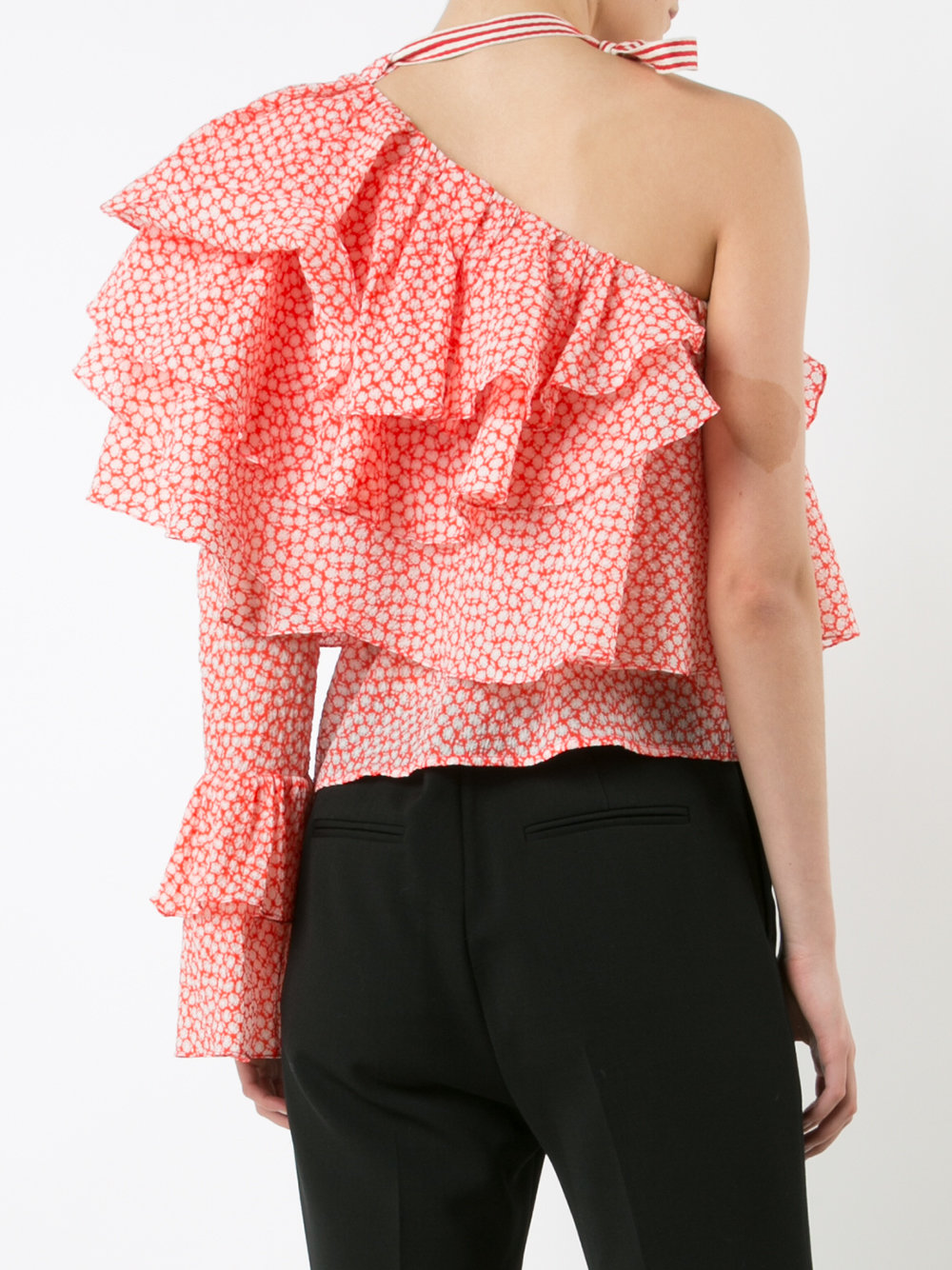 one-shoulder ruffled blouse