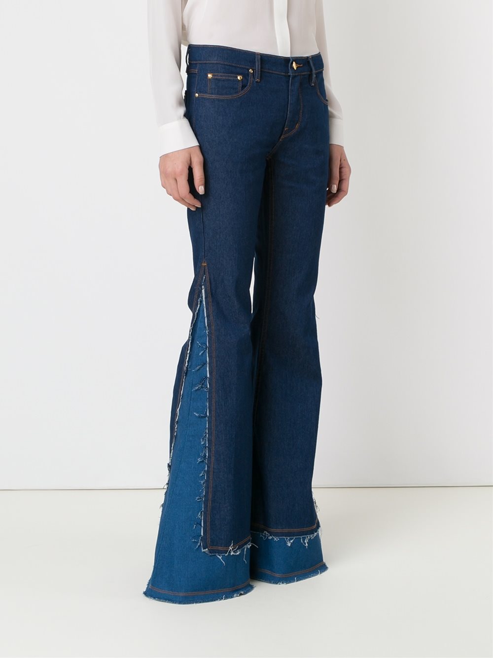 frayed overlay flared jeans