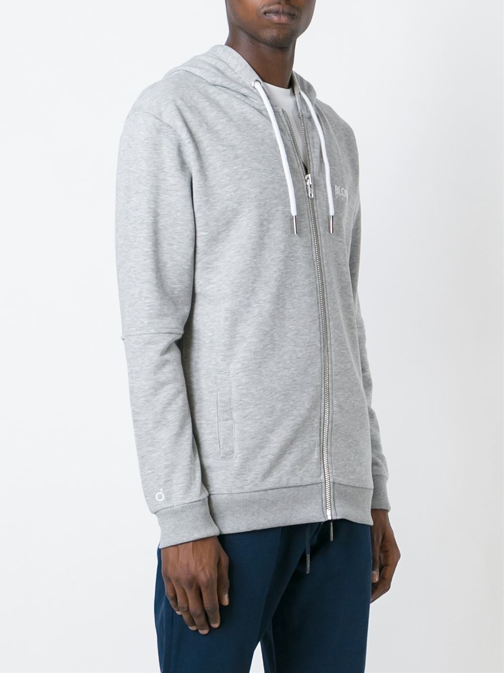 zipped-up hoodie