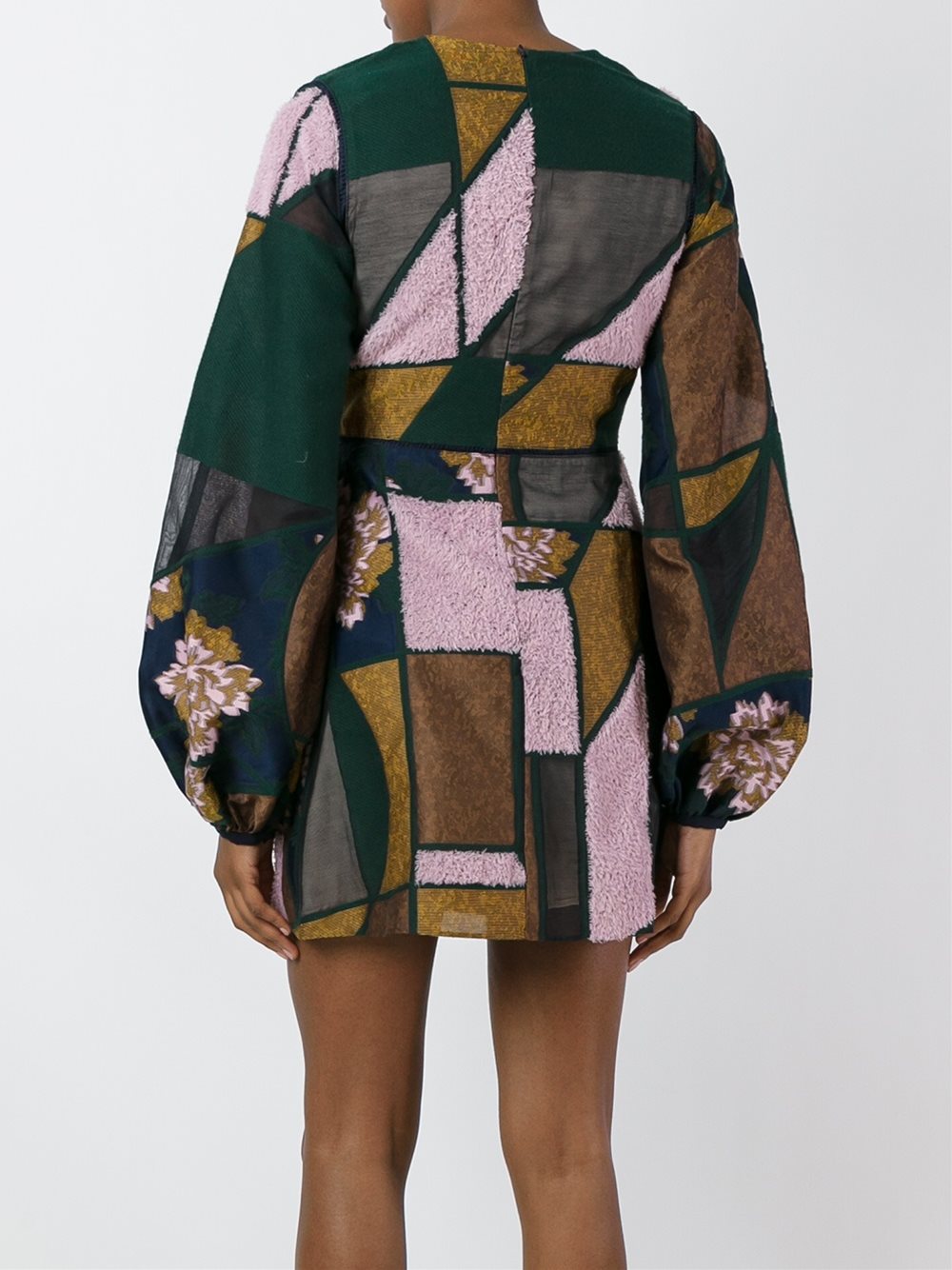 balloon-sleeve patchwork dress