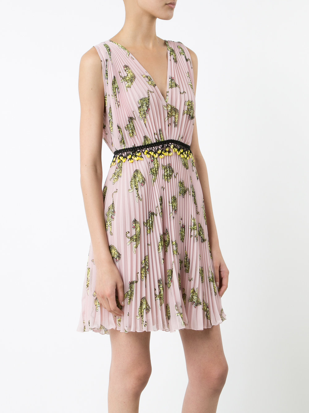 pleated deep V-neck dress