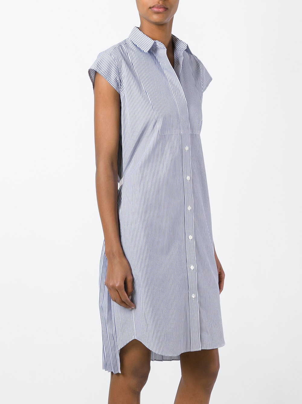 pleated pinstripe shirt dress