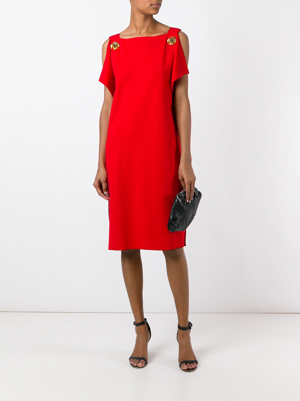 lateral flounces straight cut dress