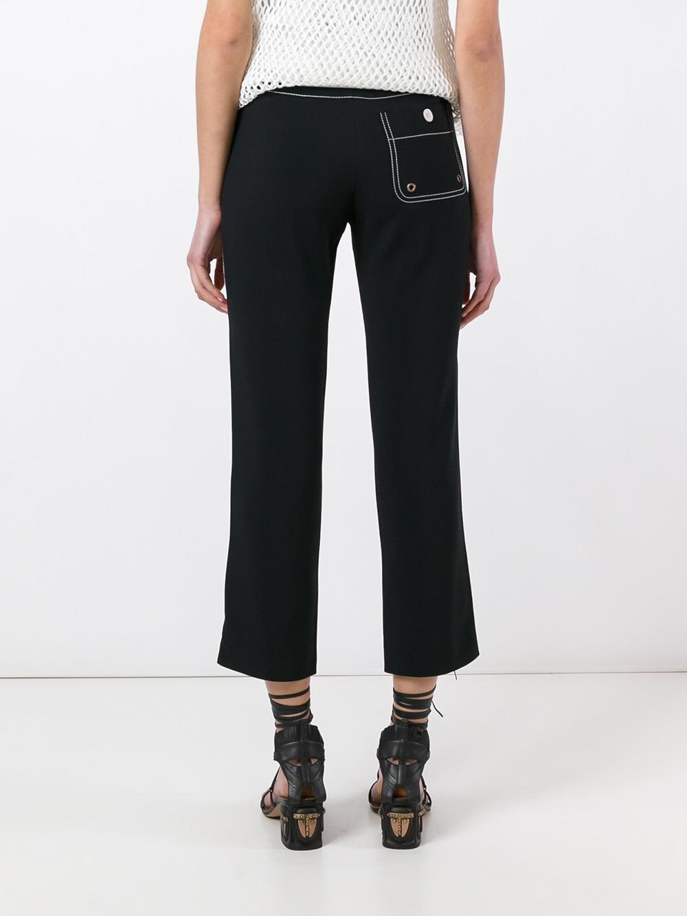 cropped stripe applique trousers