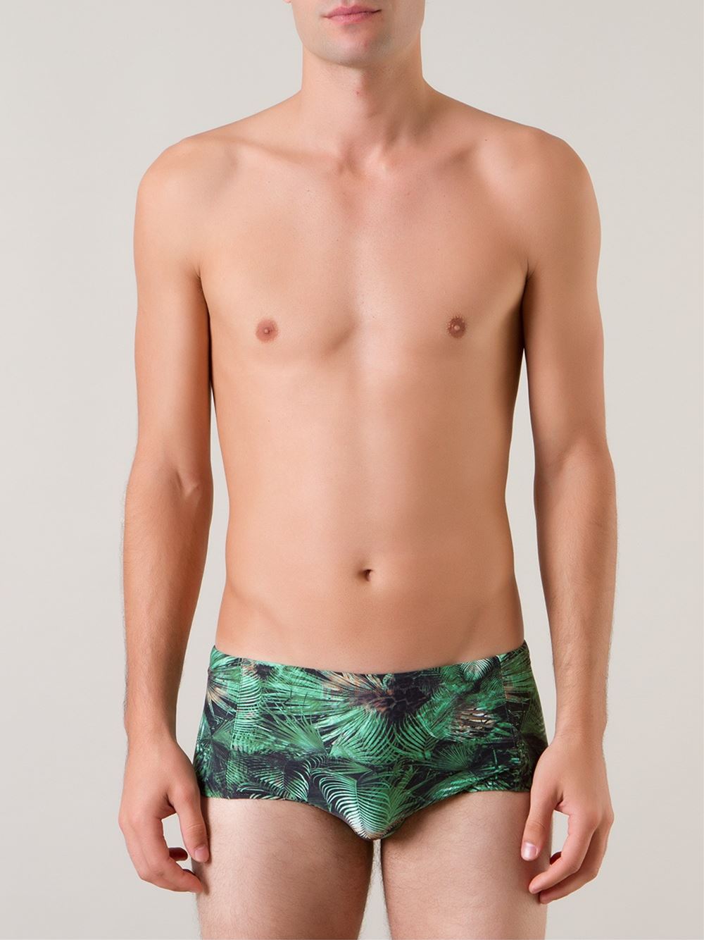 foliage print swim trunks