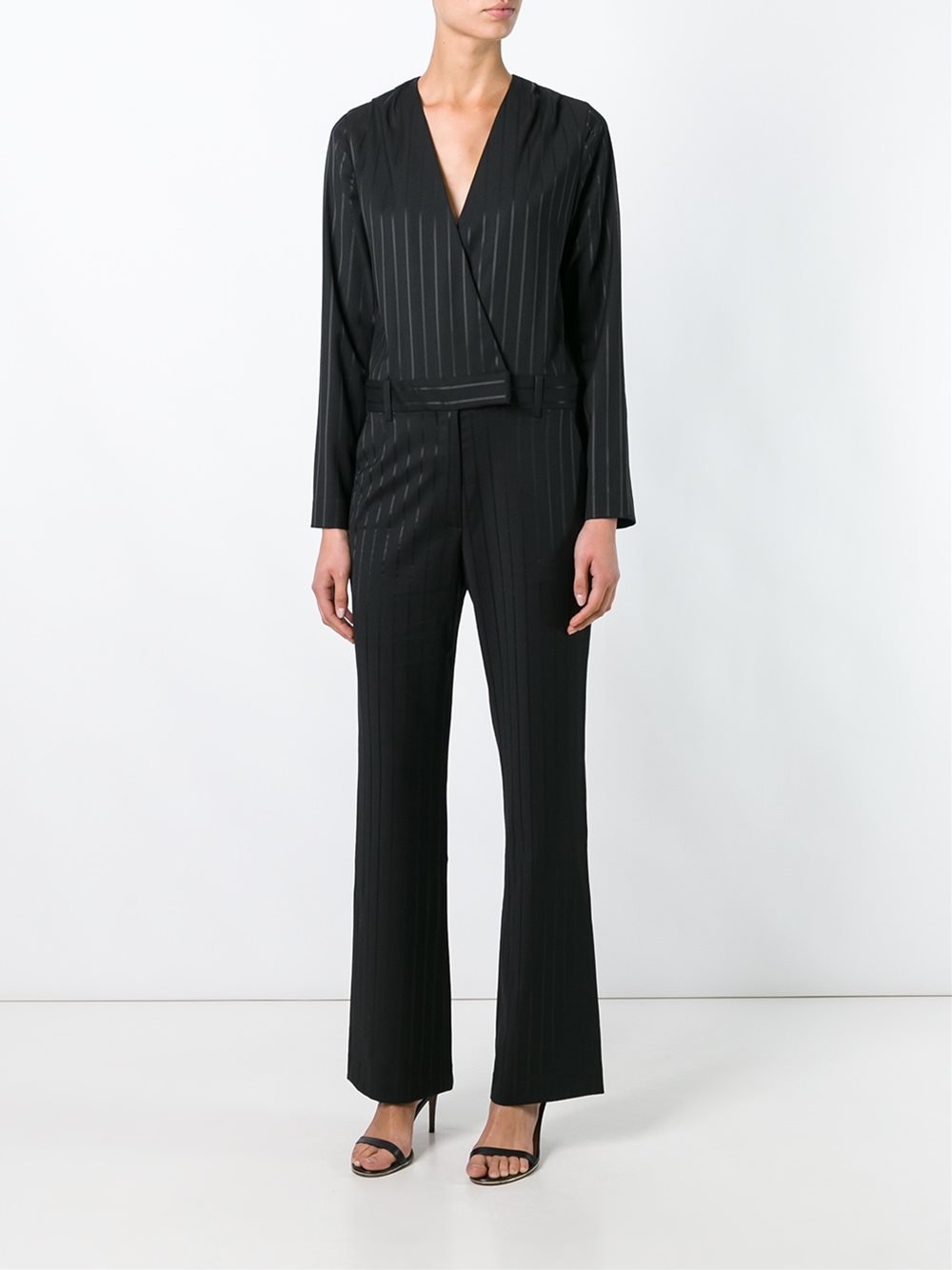 pinstriped jumpsuit