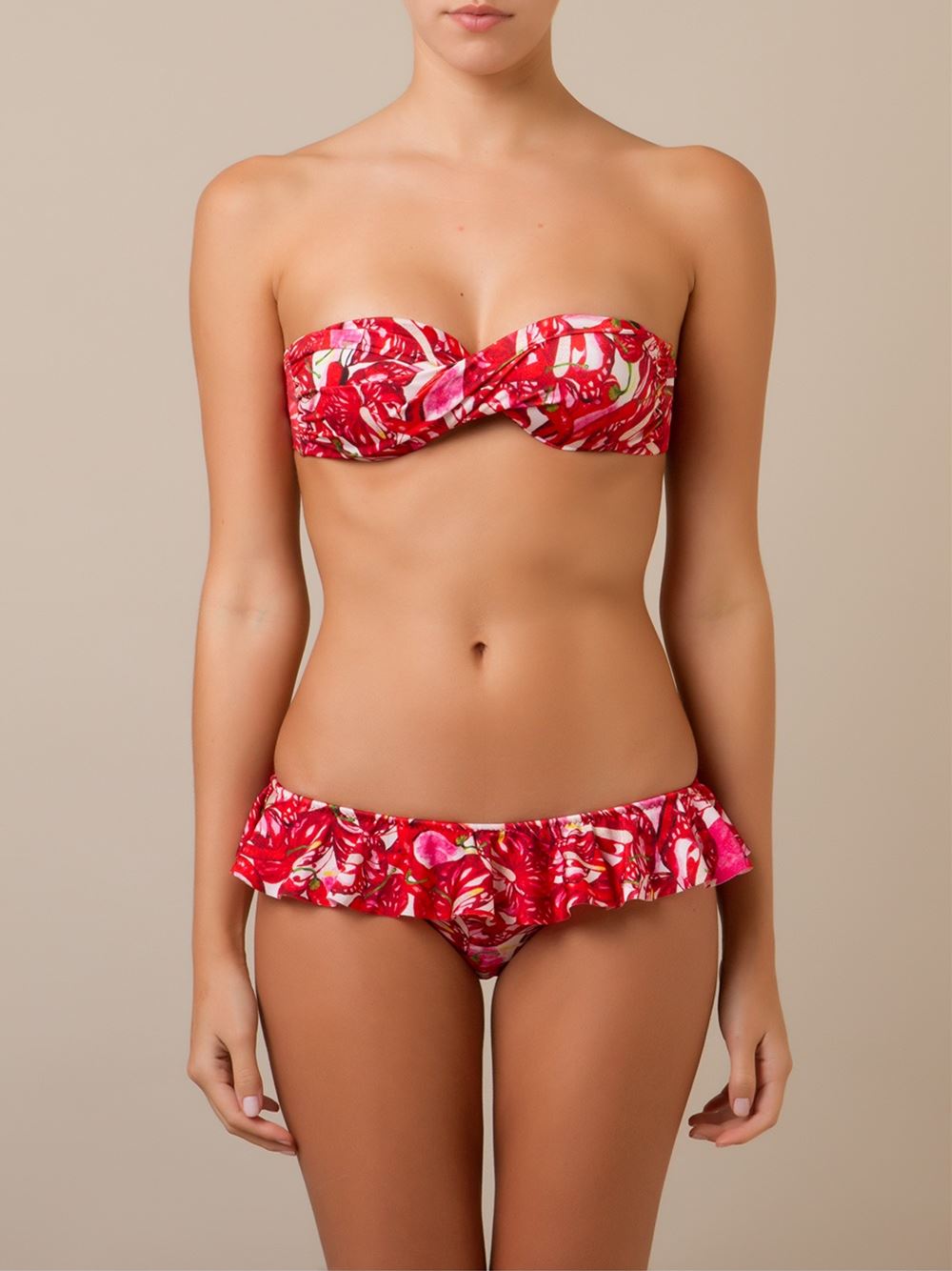 floral and pepper print bandeau bikini set