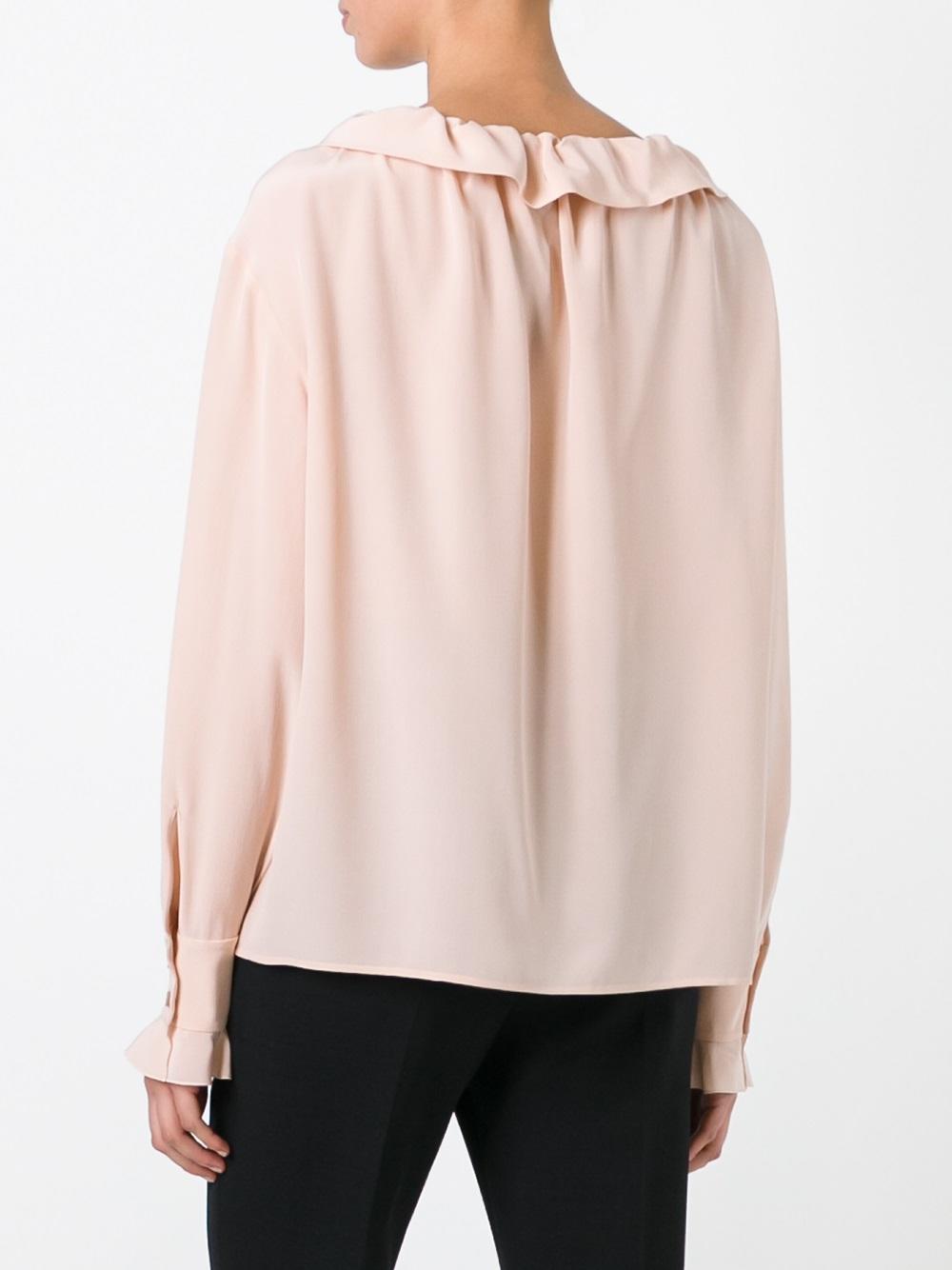 ruffled neck fastening blouse