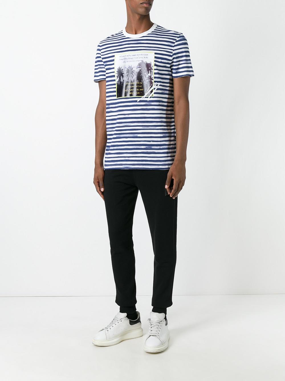 palm tree print striped T-shirt