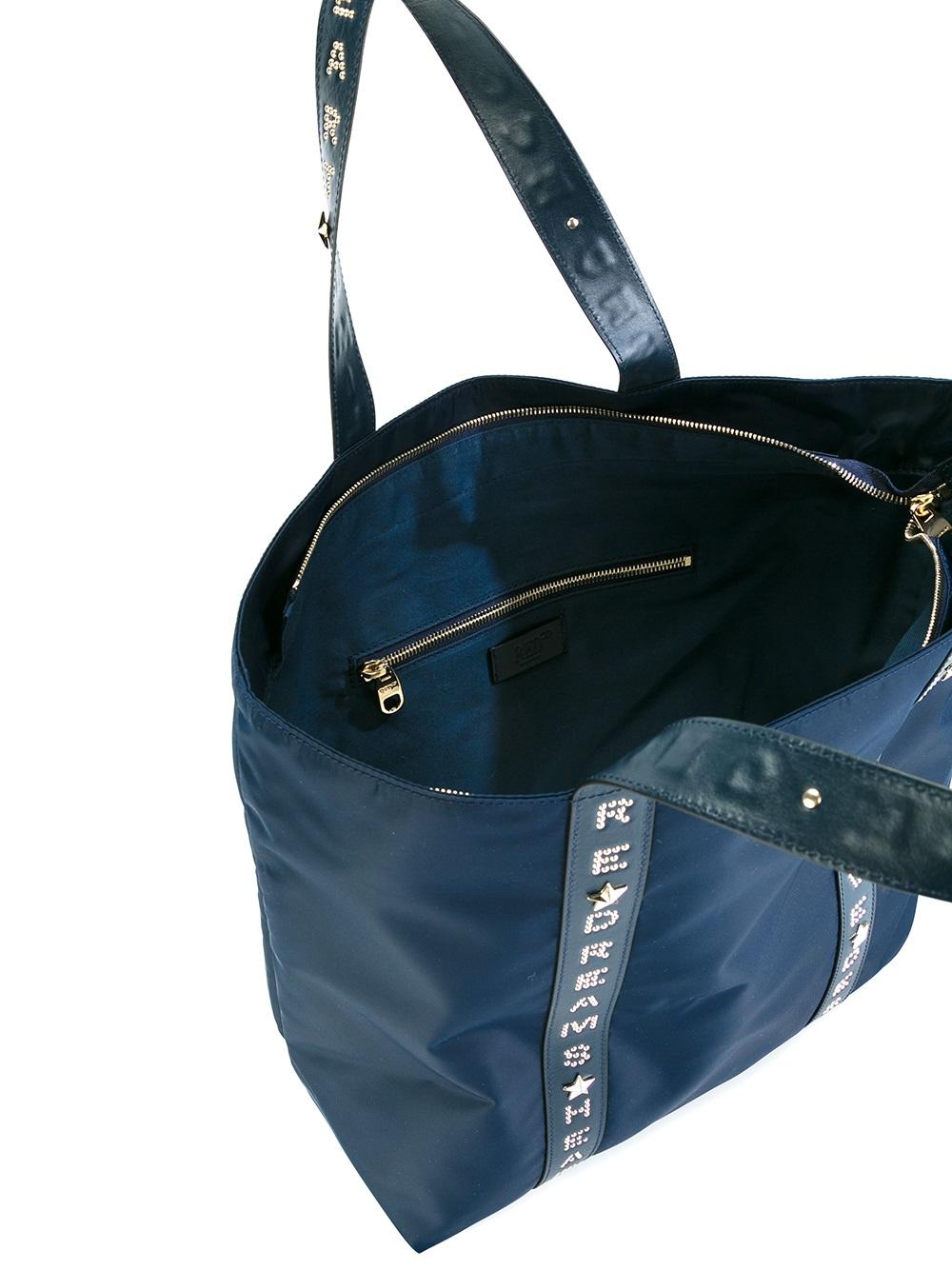 embossed leather strap tote bag