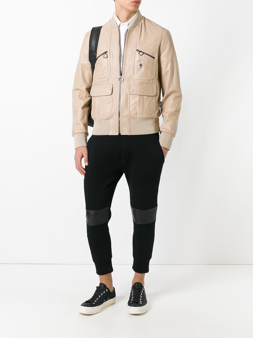 pins leather bomber jacket