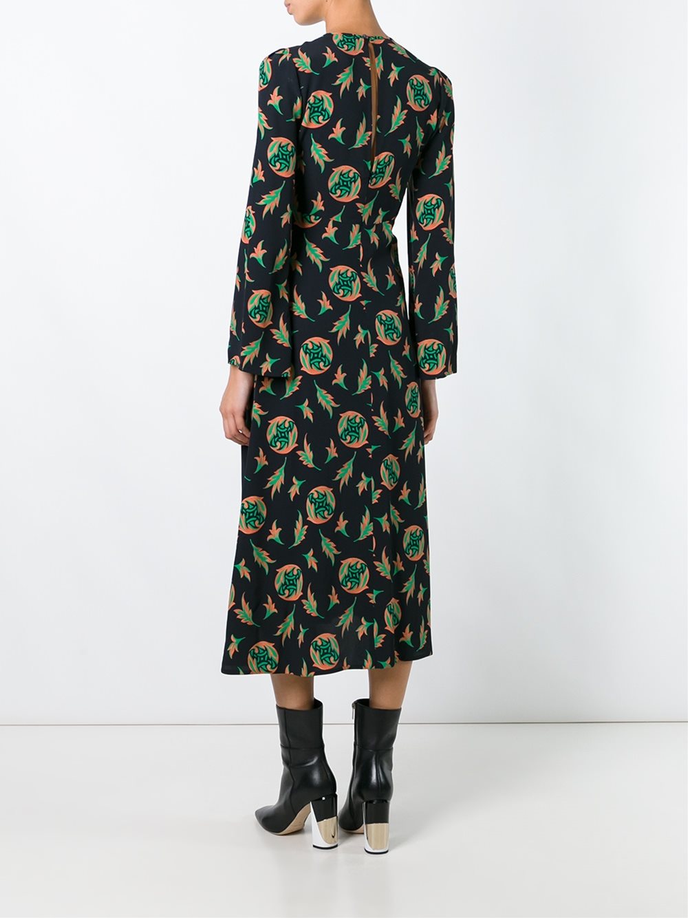 multi-print flared dress