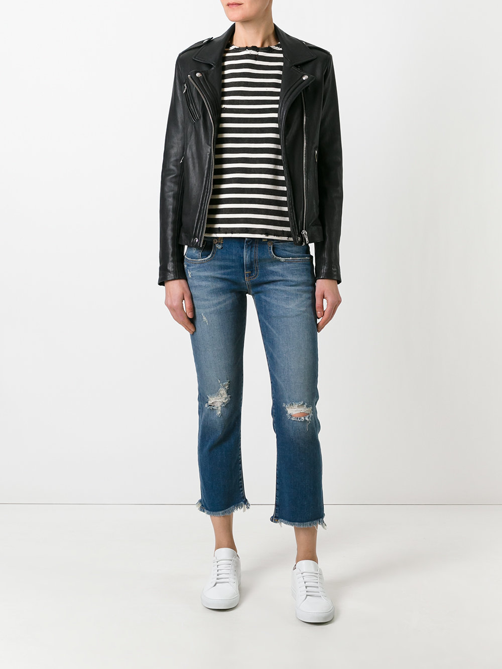 shredded trim cropped jeans 