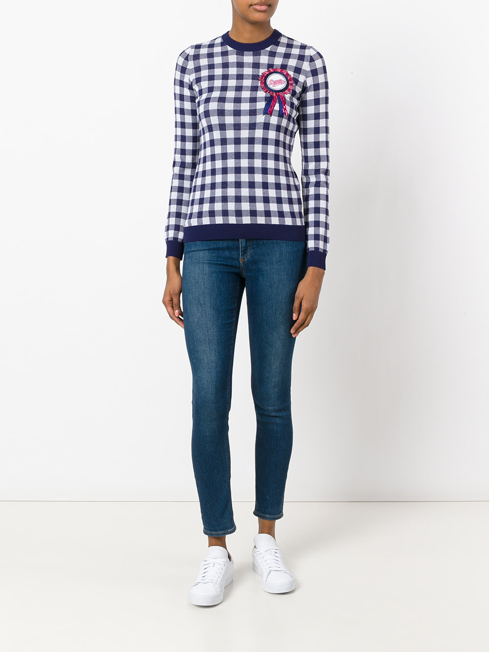 checked ribbon motif sweater