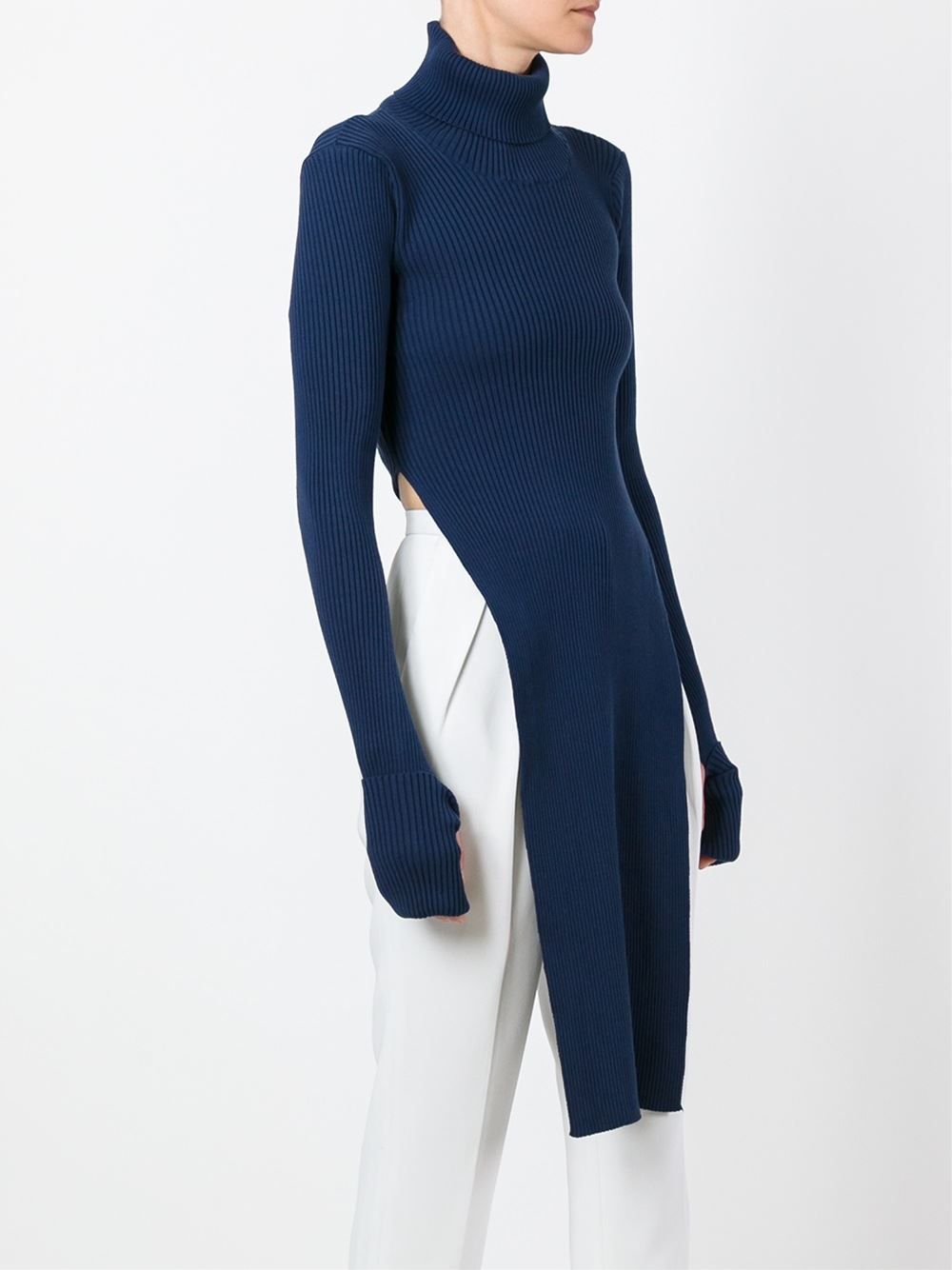 ribbed long slit turtleneck jumper