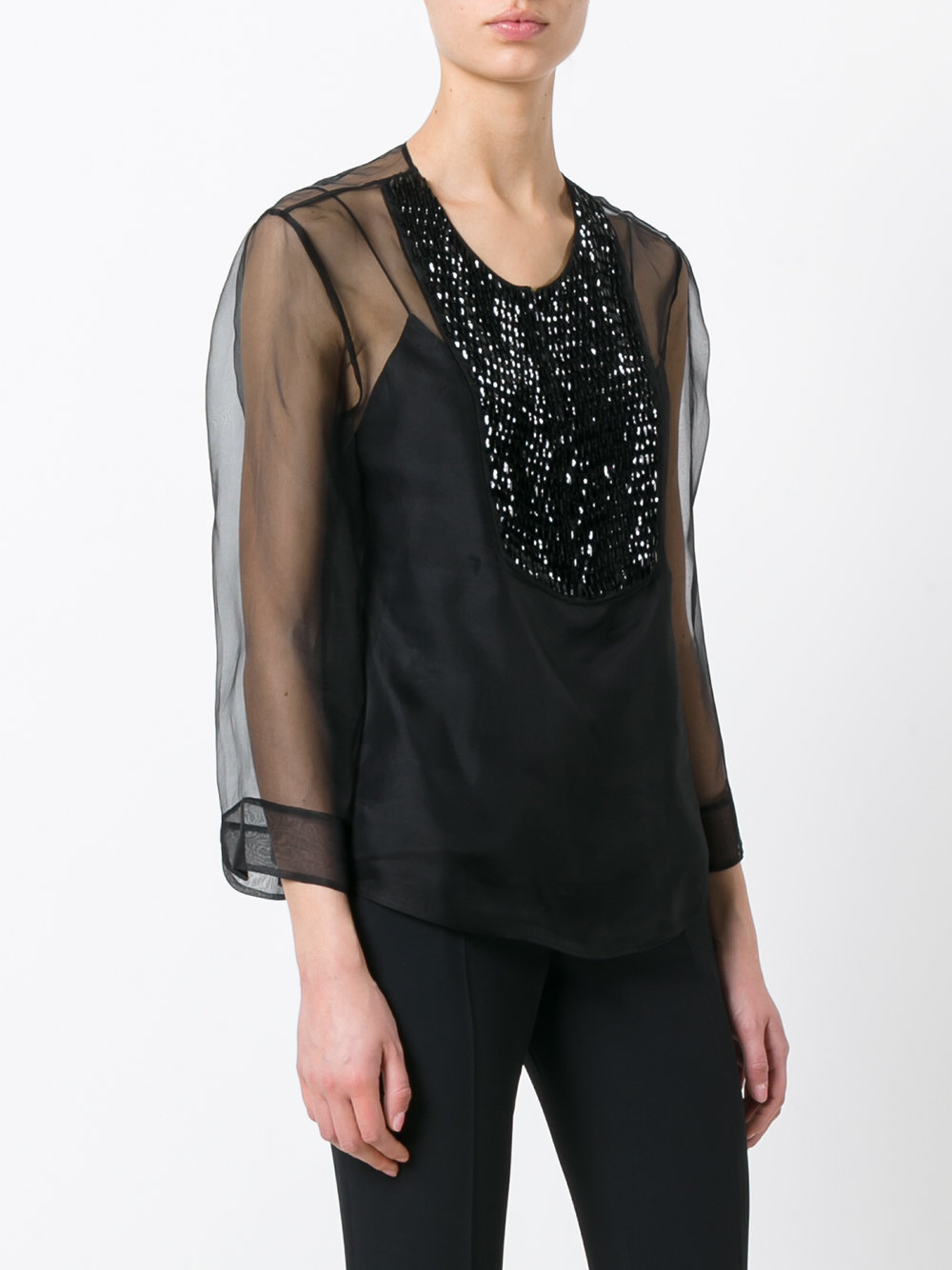 three-quarters sleeve sheer blouse