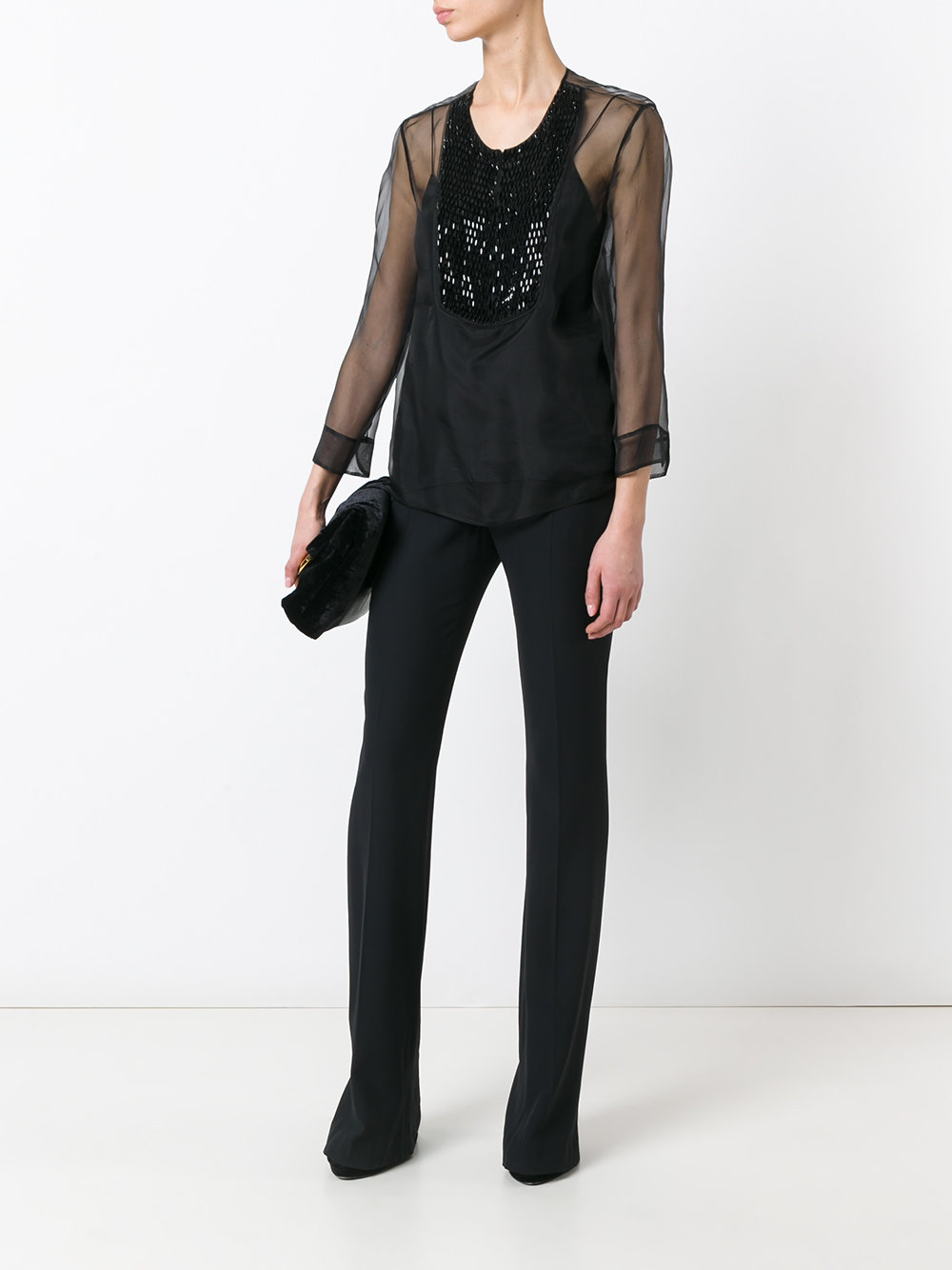 three-quarters sleeve sheer blouse