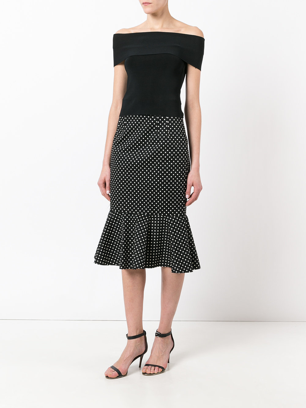 polka-dot frill hem pencil skirt