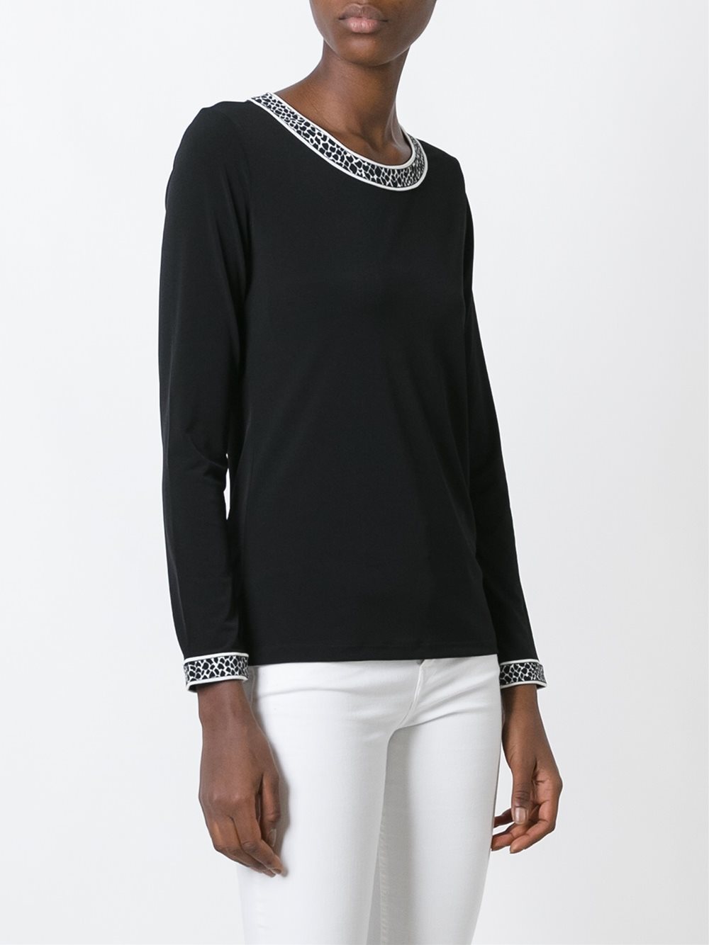 contrast trim fine knit jumper