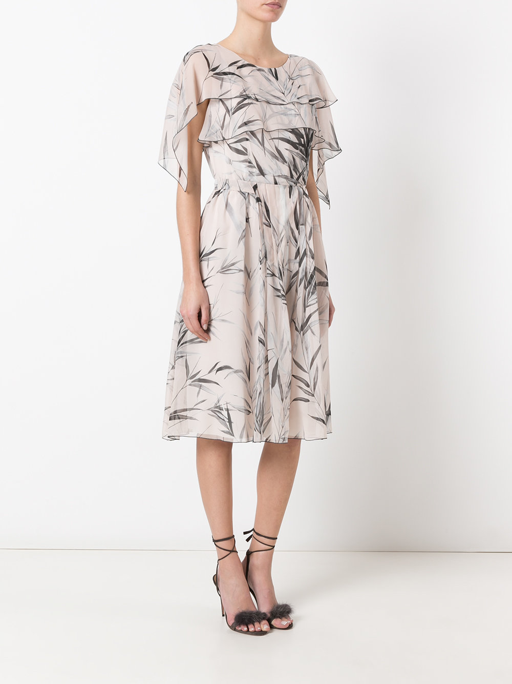 leaf print midi dress