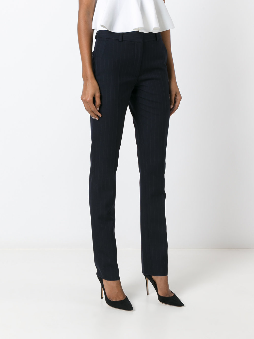 pinstriped tailored trousers