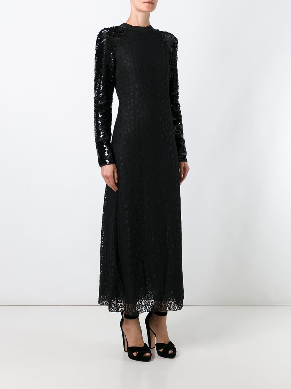 lace long flared dress
