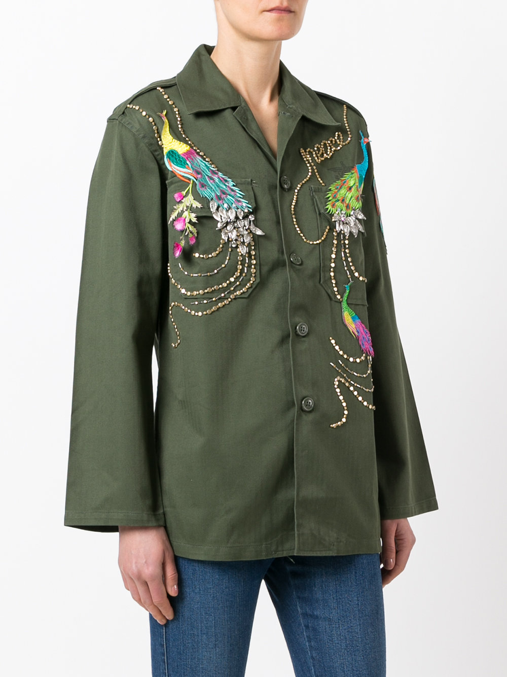 peacock embroidered army jacket 